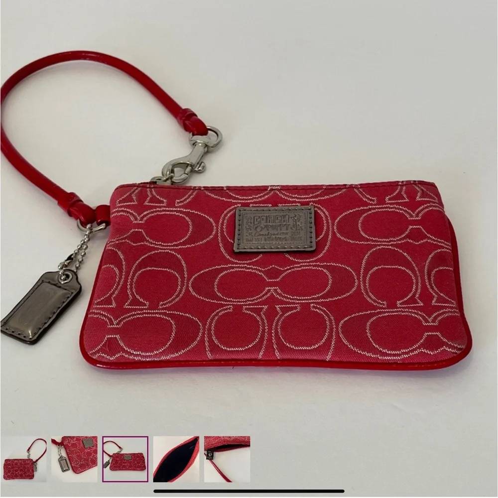 Coach Poppy Ruby Red and Silver Wristlet. - Picture 5 of 12